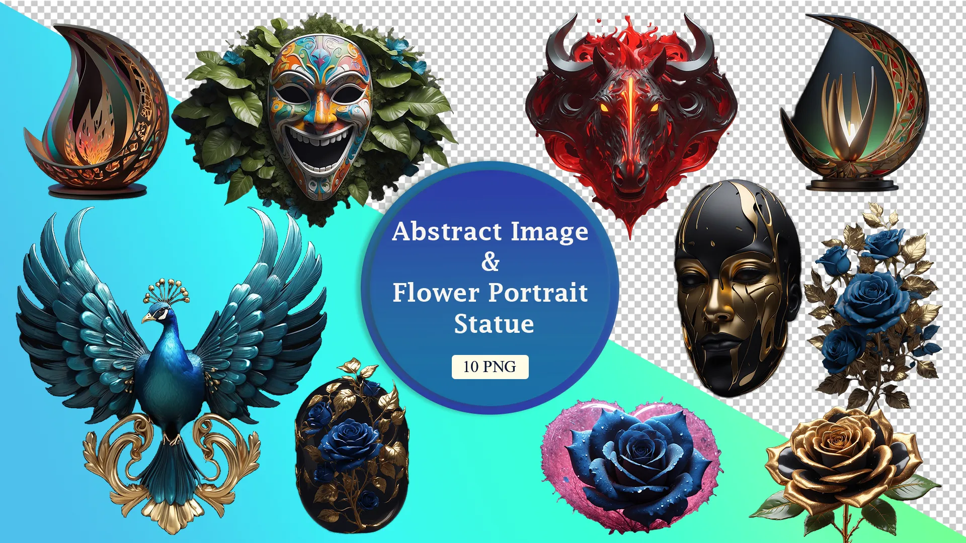 Majestic Peacock and Floral Portrait Statue 3D Pack image